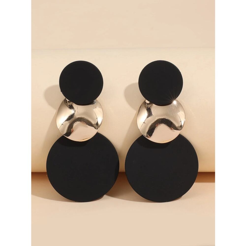 Black Gold Geometric Drop Earrings Round Statement Dangle Jewelry